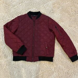 Harvé Benard Quilted Bomber Jacket Burgundy Zip Front Size M